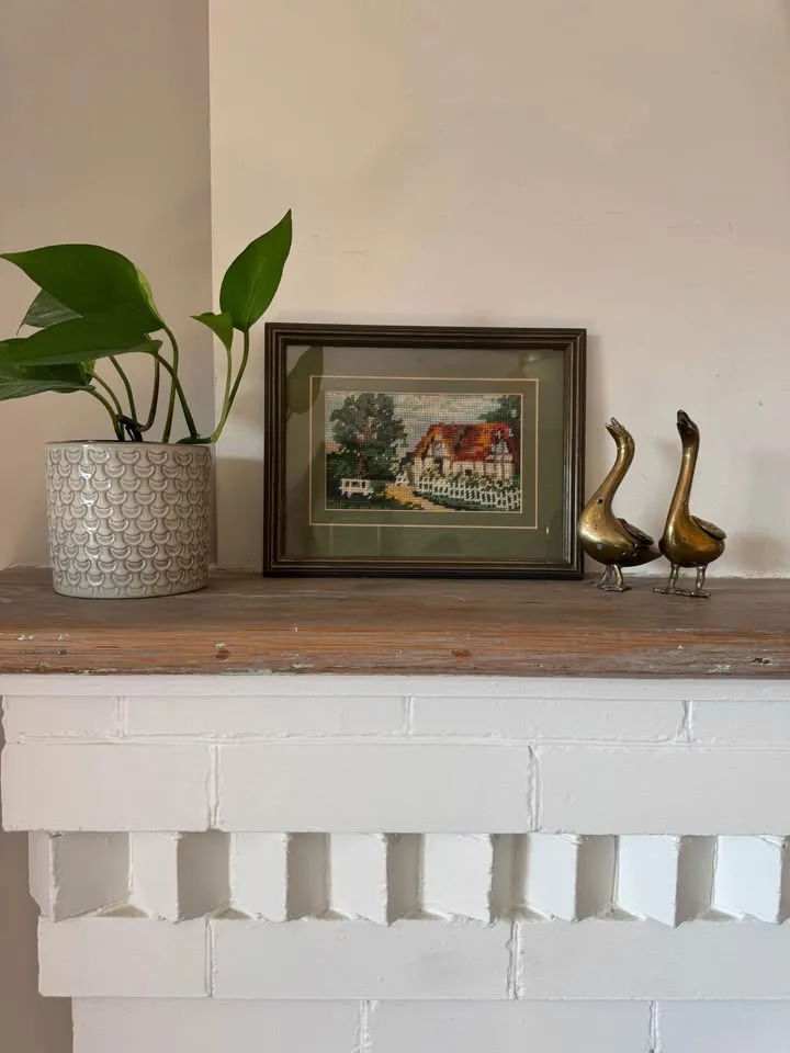 Vintage Framed Needlepoint Art - Cottage House Scene image indicator(3)