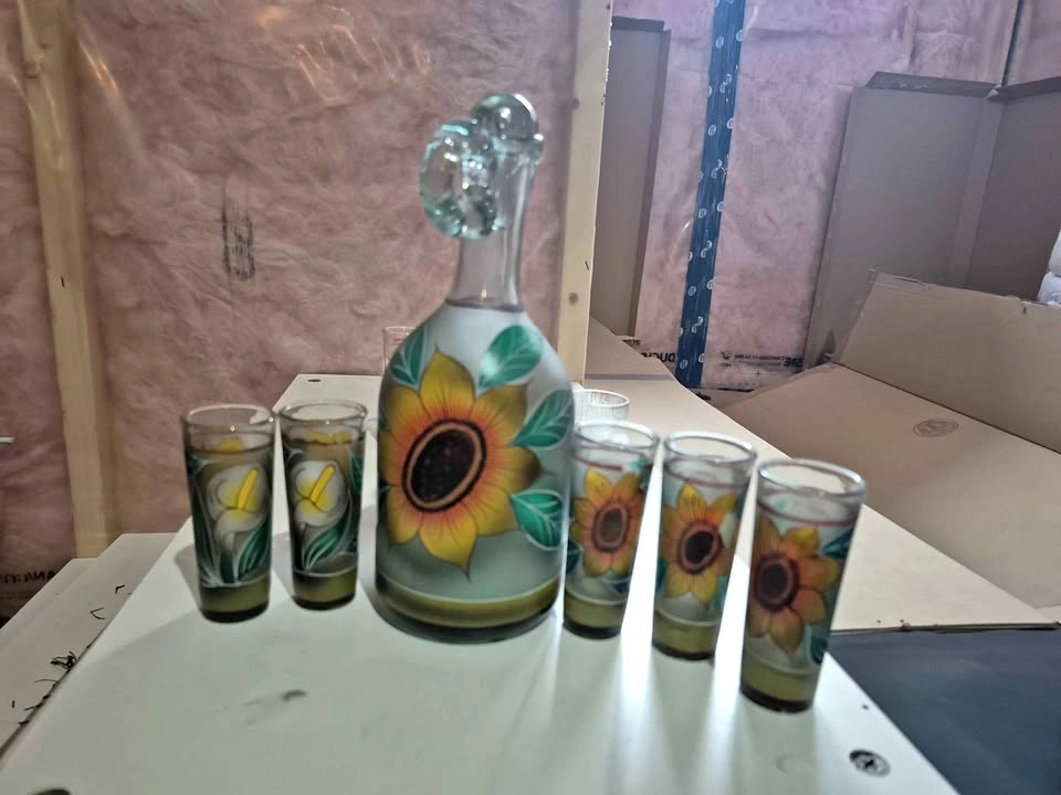 Hand Painted Mexican Glassware Tequila Decanter