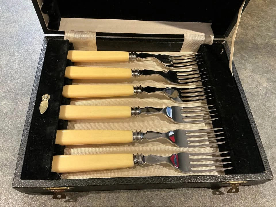 Vintage Ashberry 12 Pc Cutlery Set w/ Cream Handles & Case - photo 2