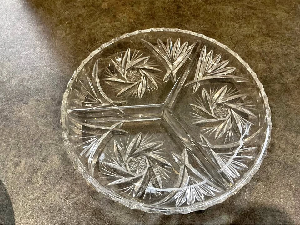 Cut glass pickle or condiment dish