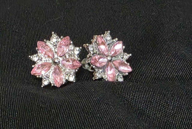 Flower Shape Earrings with Pink and Clear Gems - photo 2