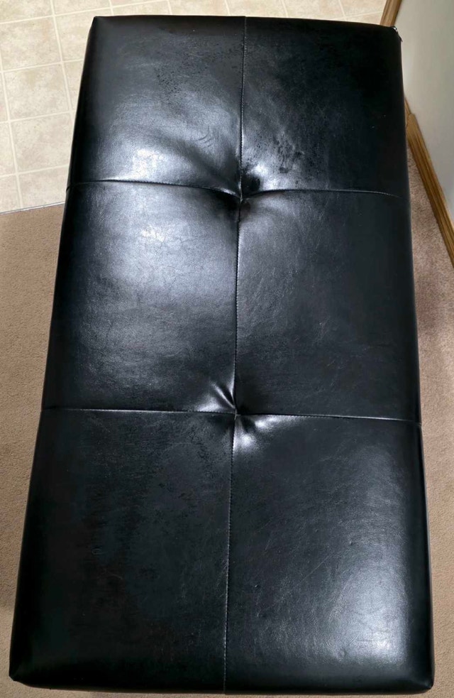 Black Faux Leather Ottoman