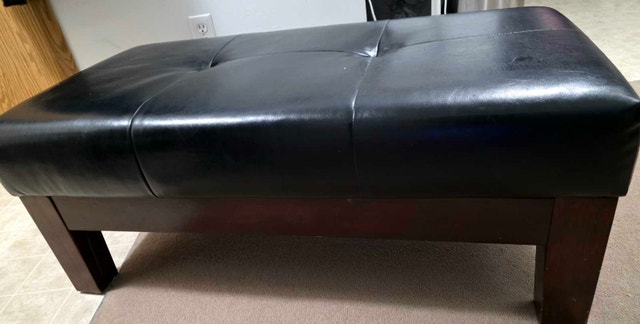 Black Faux Leather Ottoman - photo 2