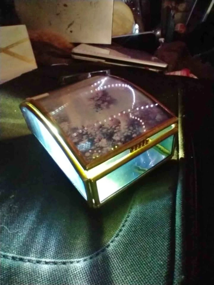 Pretty Brass & Glass Trinket Box with Girl Picture