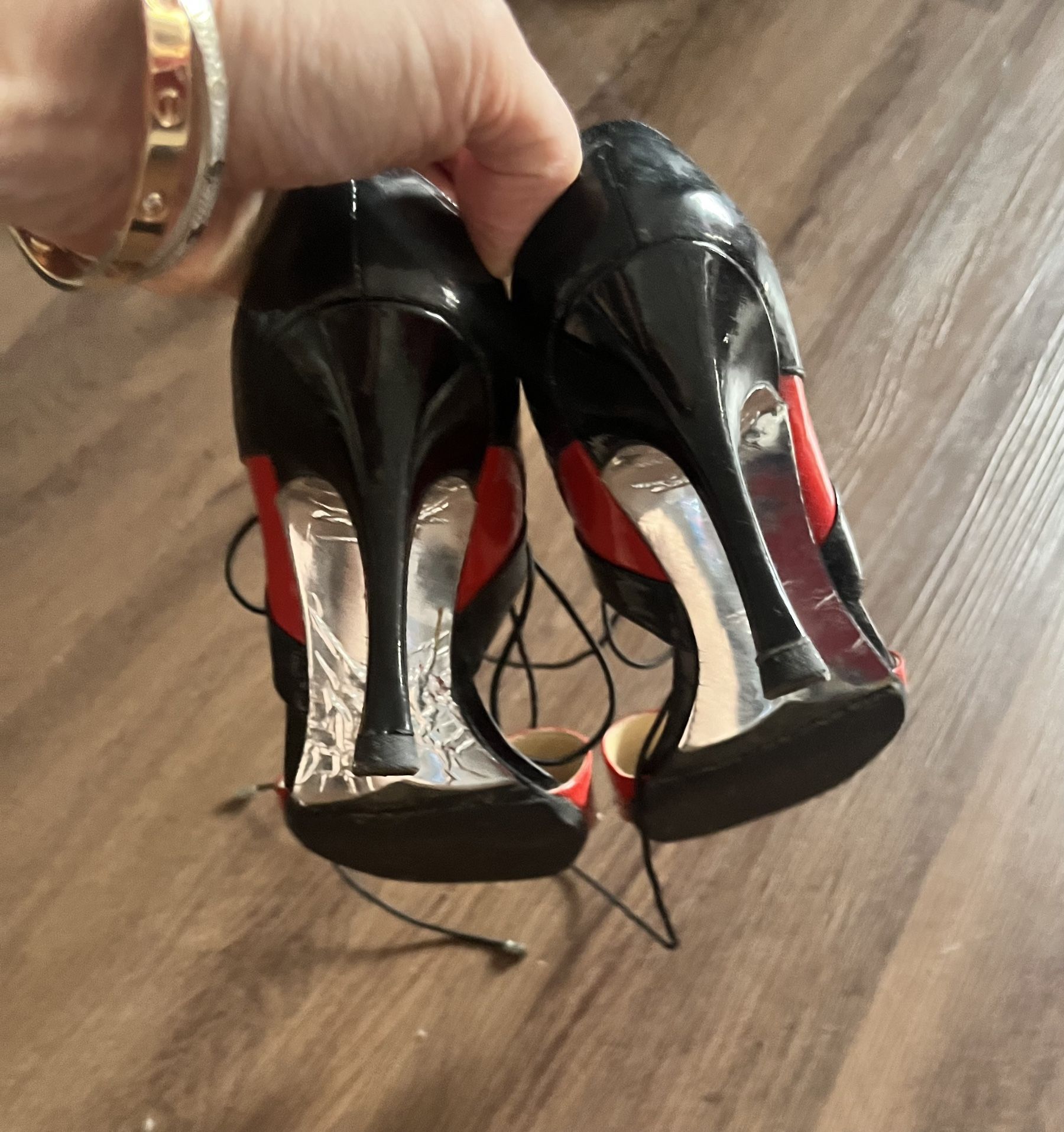Chanel Red & Black Vintage Heels Sandals Mules 6 6.5 36.5 7 - photo 2