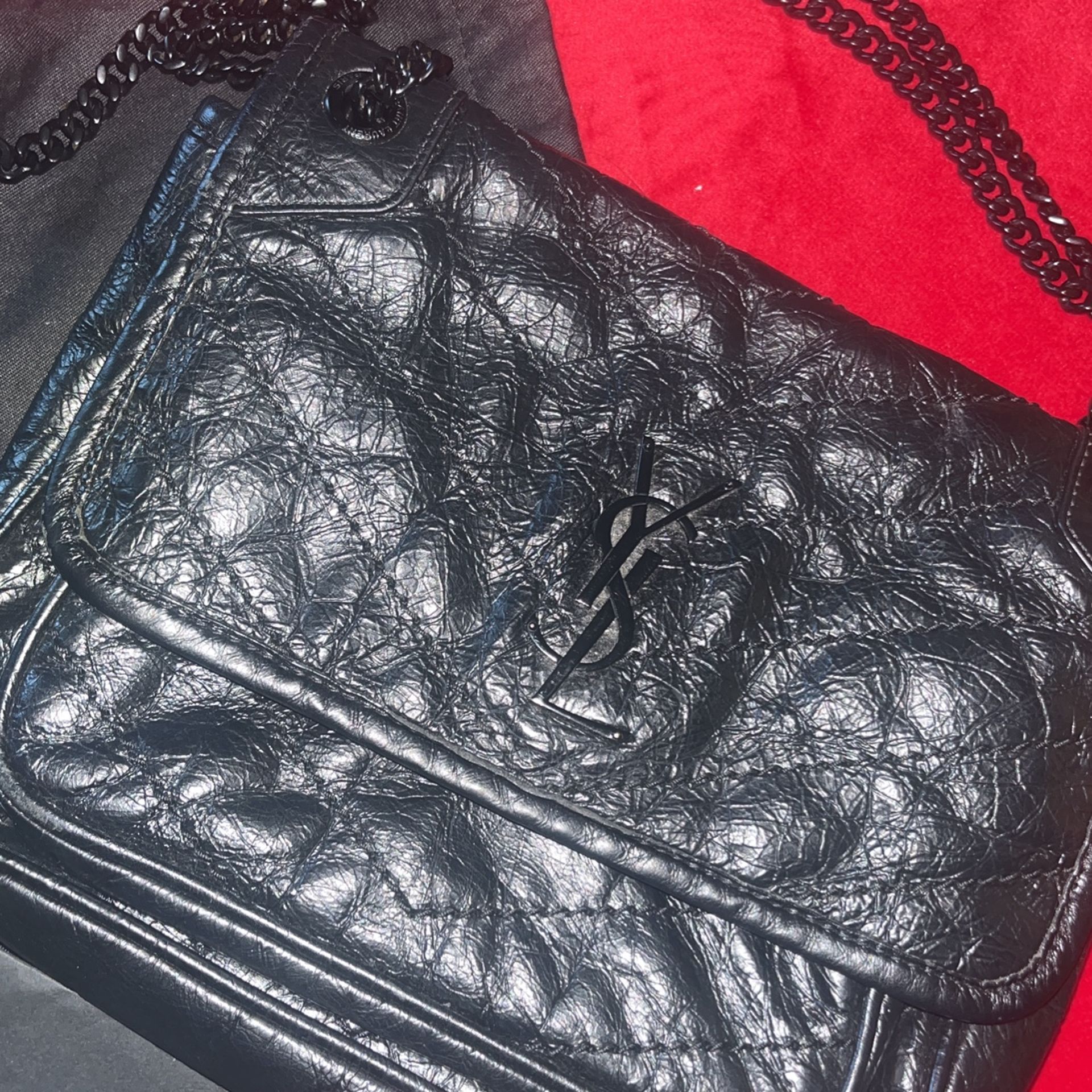YSL St Laurent Mini Baby Niki Crinkled Leather Bag - Black - photo 2