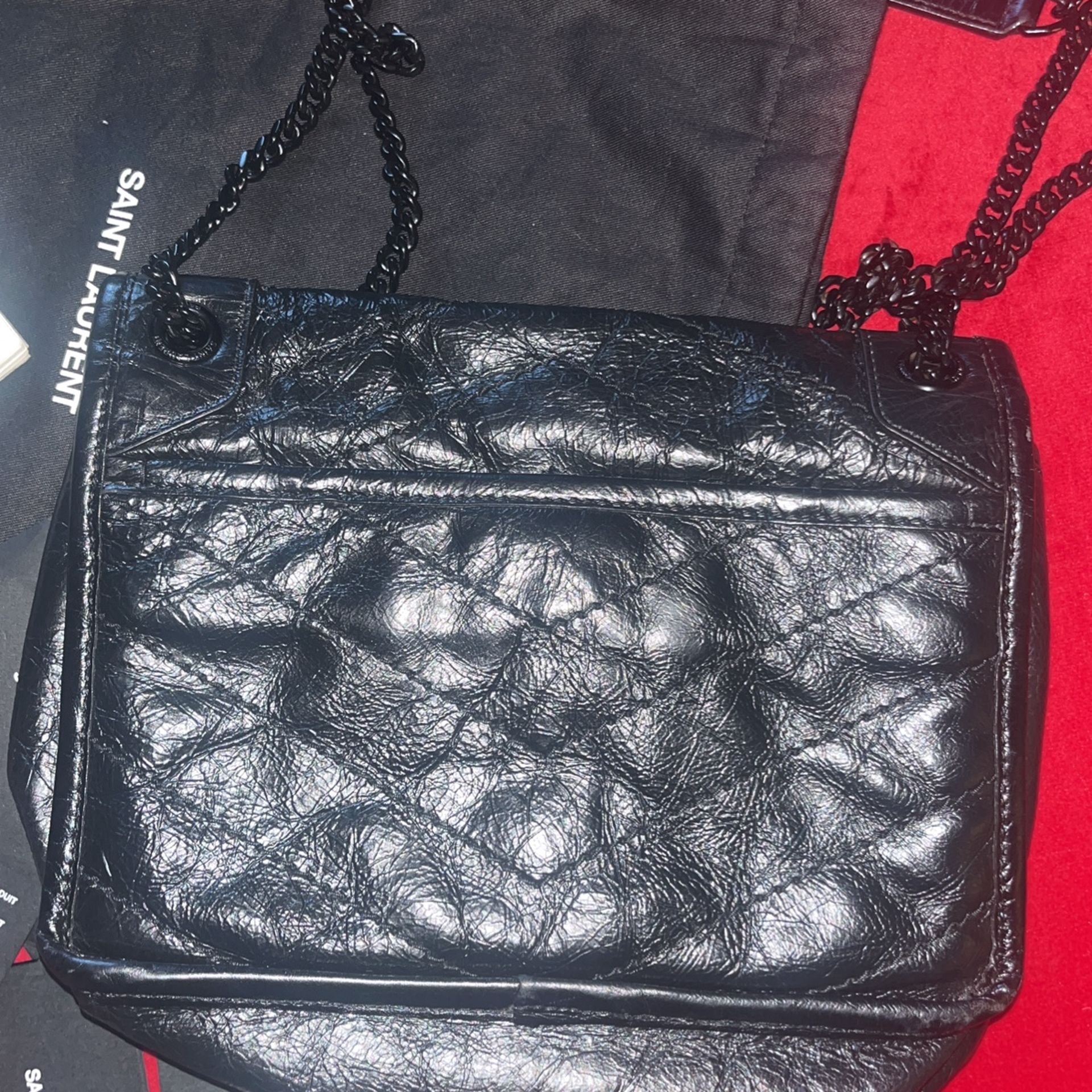 YSL St Laurent Mini Baby Niki Crinkled Leather Bag - Black - photo 3