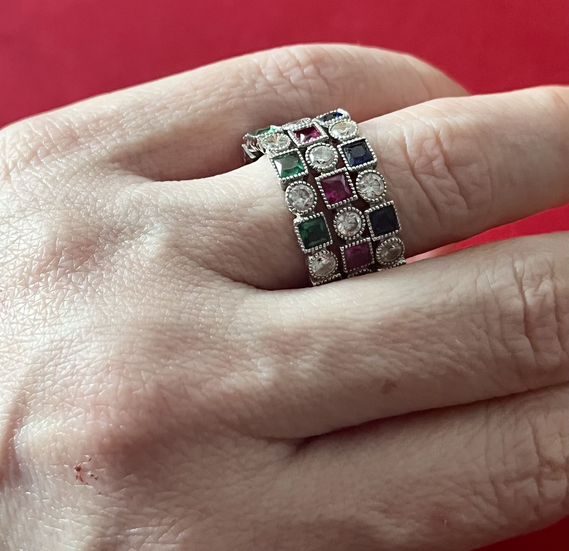 Sterling Silver Eternity Bands Emerald Ruby Sapphire Size 6