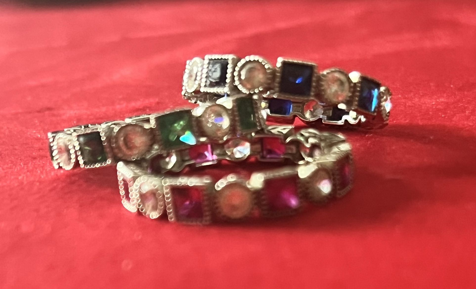 Sterling Silver Eternity Bands Emerald Ruby Sapphire Size 6 - photo 2