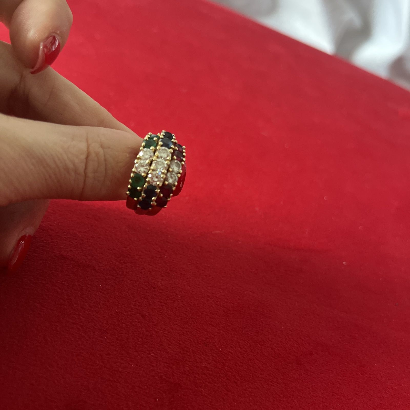 BLB Designer 14K Yellow Gold Diamond Ruby Emerald Sapphire Ring