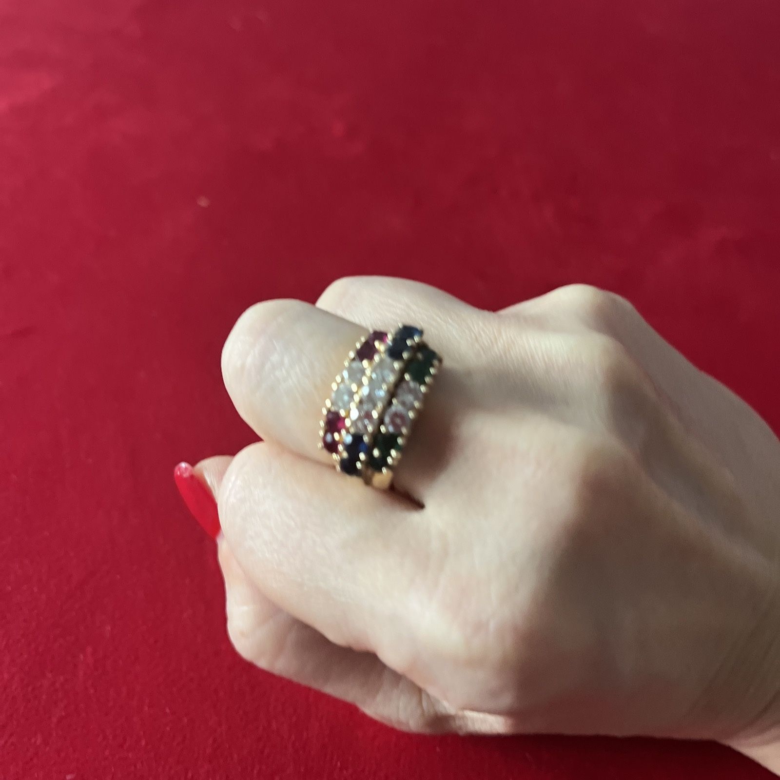 BLB Designer 14K Yellow Gold Diamond Ruby Emerald Sapphire Ring - photo 2