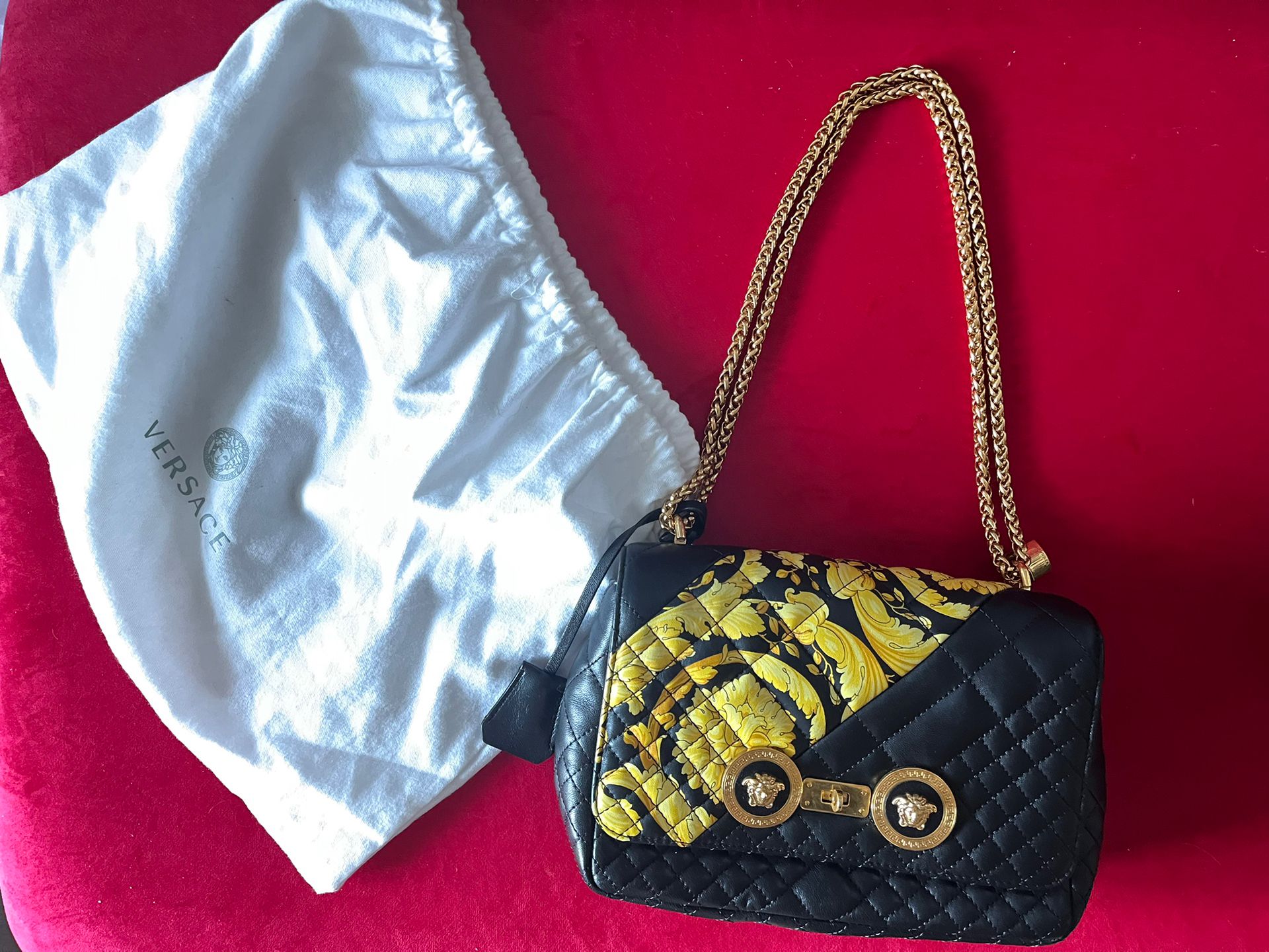 Versace Icon Medusa Padlock Flap Barocco Black Hand Bag