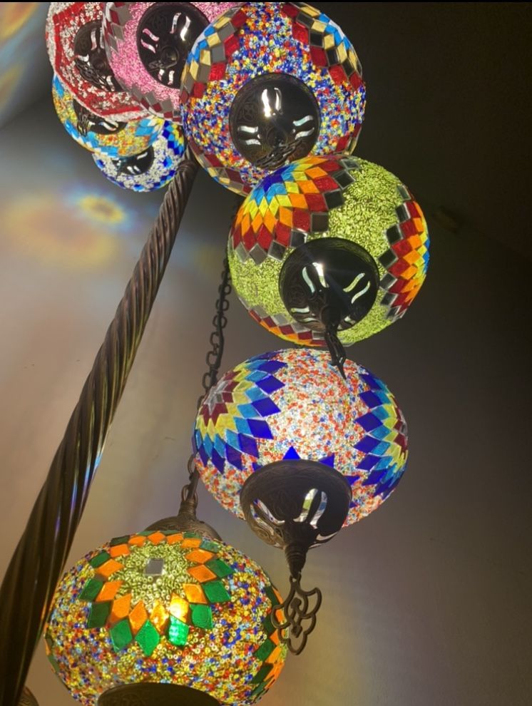 Tiffany Mosaic Style Glass Floor Lamp, 9 Globes