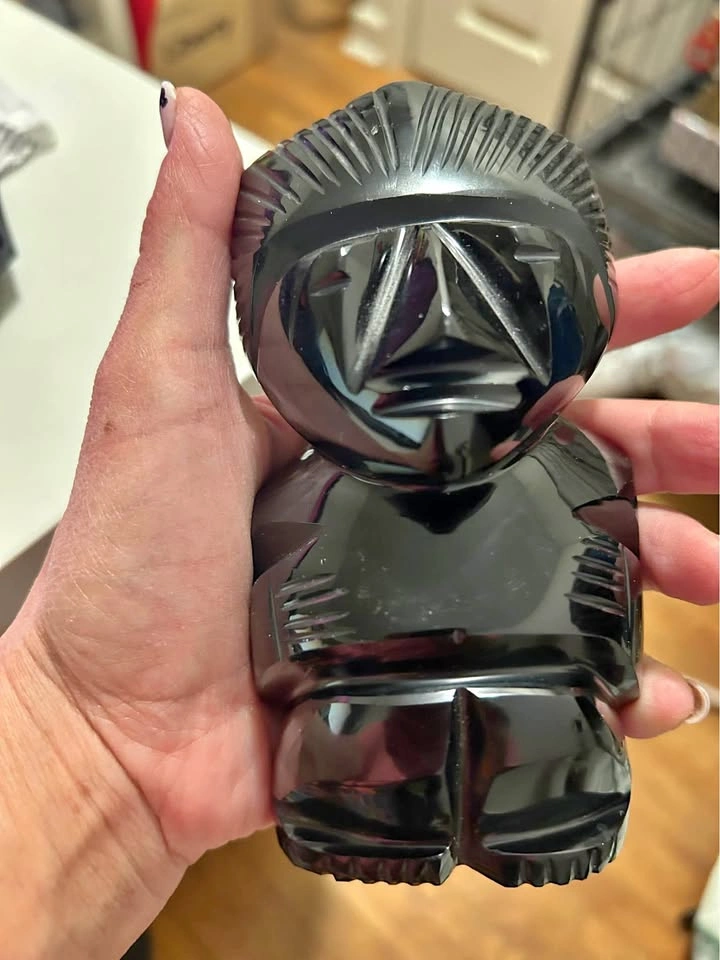 Heavy Tribal Stone Figurine – 8" Carved Mahogany Obsidian – Azte