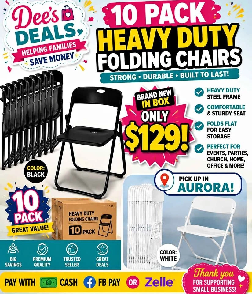 10 Pack Heavy Duty Folding Chairs - BRAND NEW IN BOX