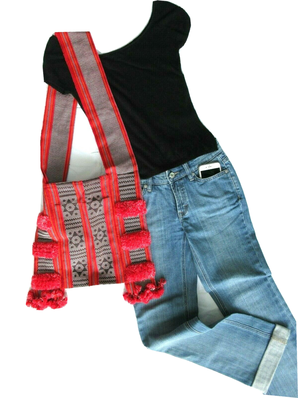 Bohemian Canvas Crossbody Sling Bag - Red - photo 2