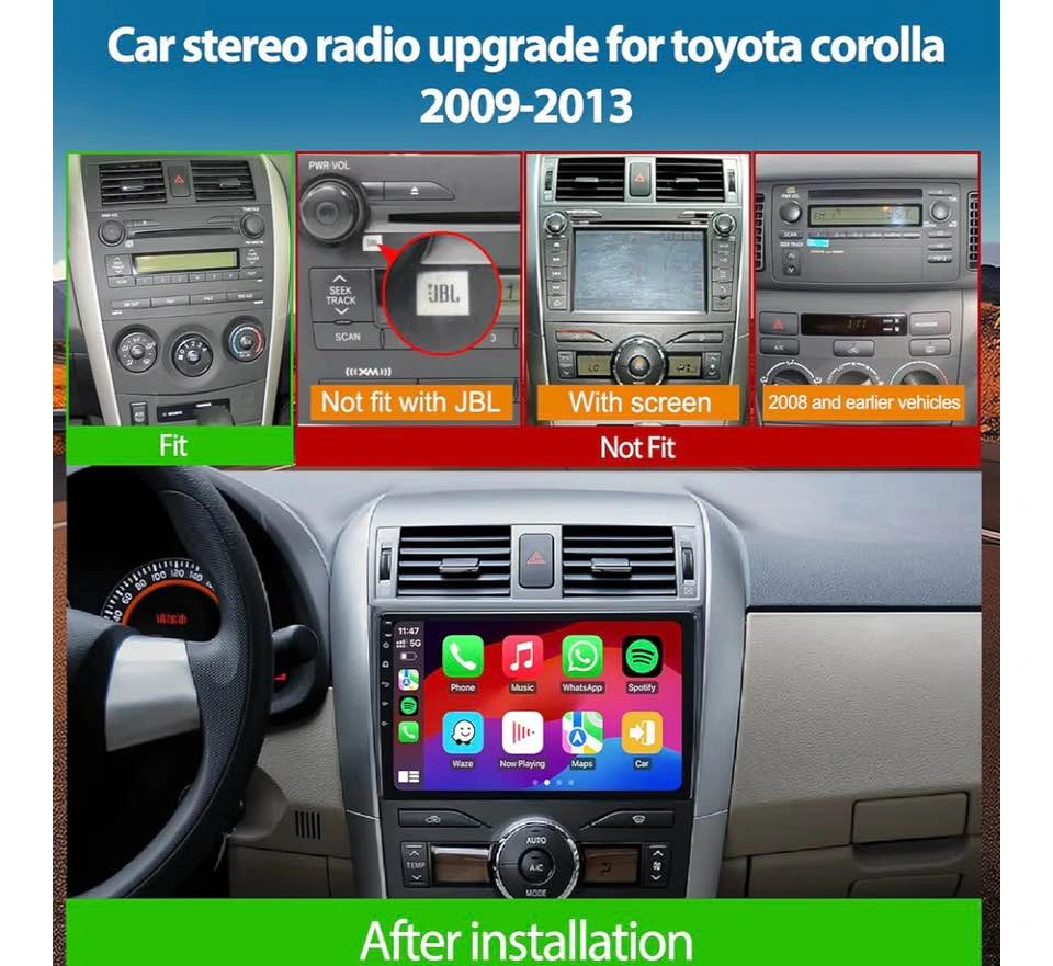9” Touchscreen Stereo for 2009-2013 Toyota Corolla (Non-JBL) - photo 5