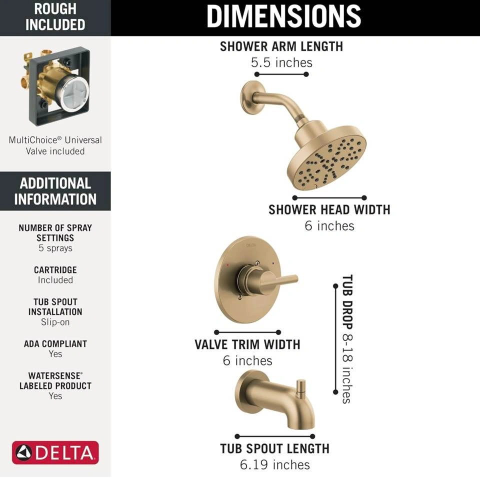 Delta Nicoli 14 Series Shower & Sink Faucet Set - Champagne Bron - photo 3