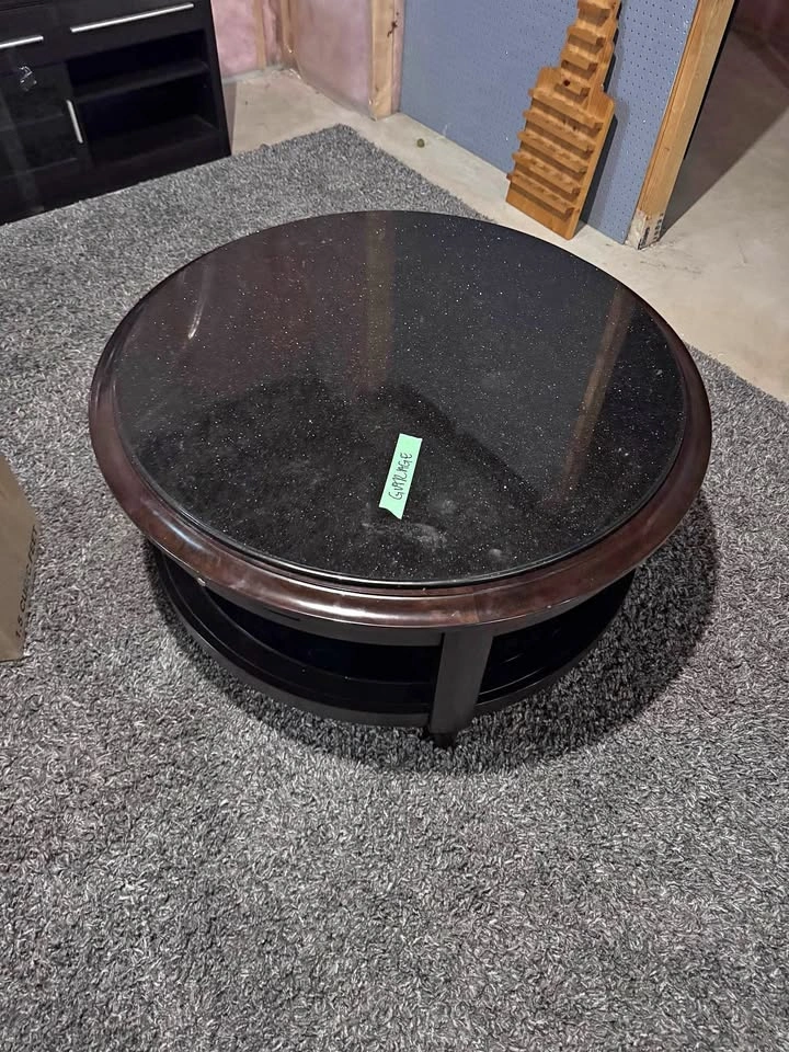Solid Granite and Wood Coffee Table Set