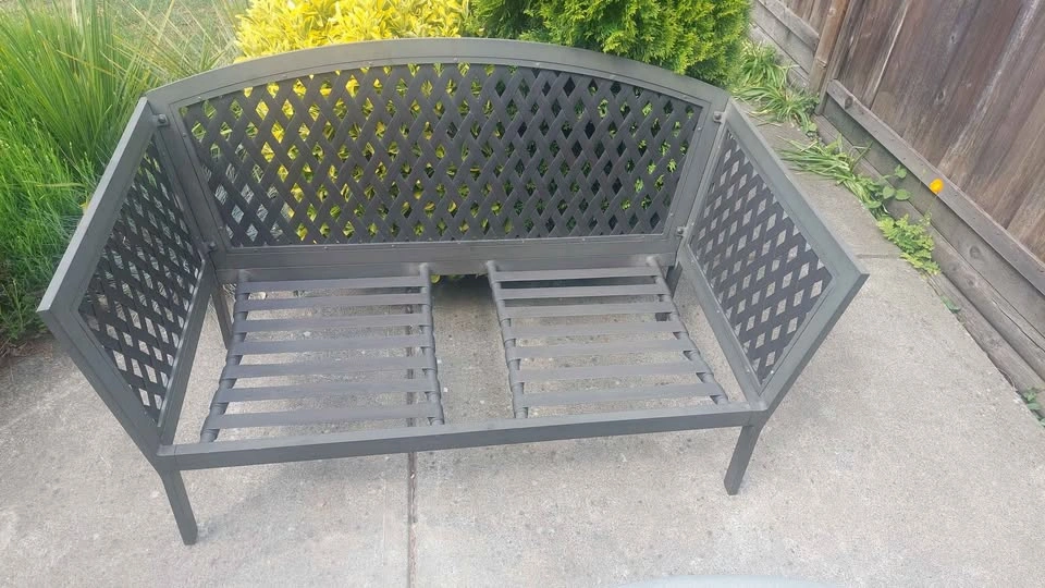 Outdoor Metal Loveseat with Tan Cushions - photo 3