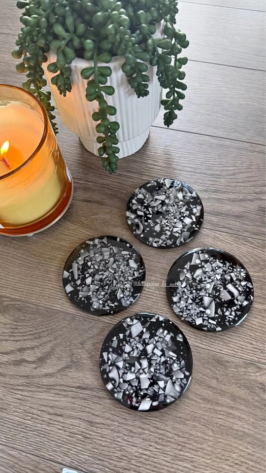 Handmade Black Terrazzo Resin Coaster Set (Set of 4)