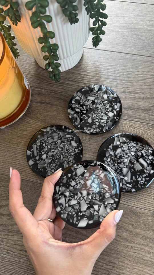 Handmade Black Terrazzo Resin Coaster Set (Set of 4) - photo 2