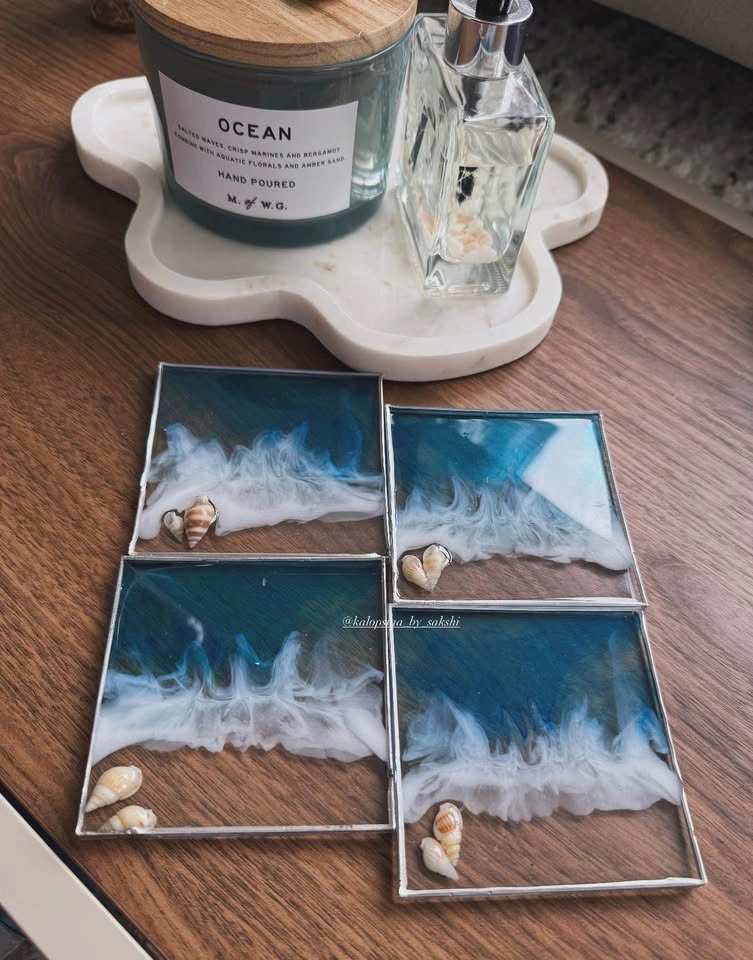 Resin Ocean Coaster Set – 4-Piece Handmade Beach Decor - photo 2