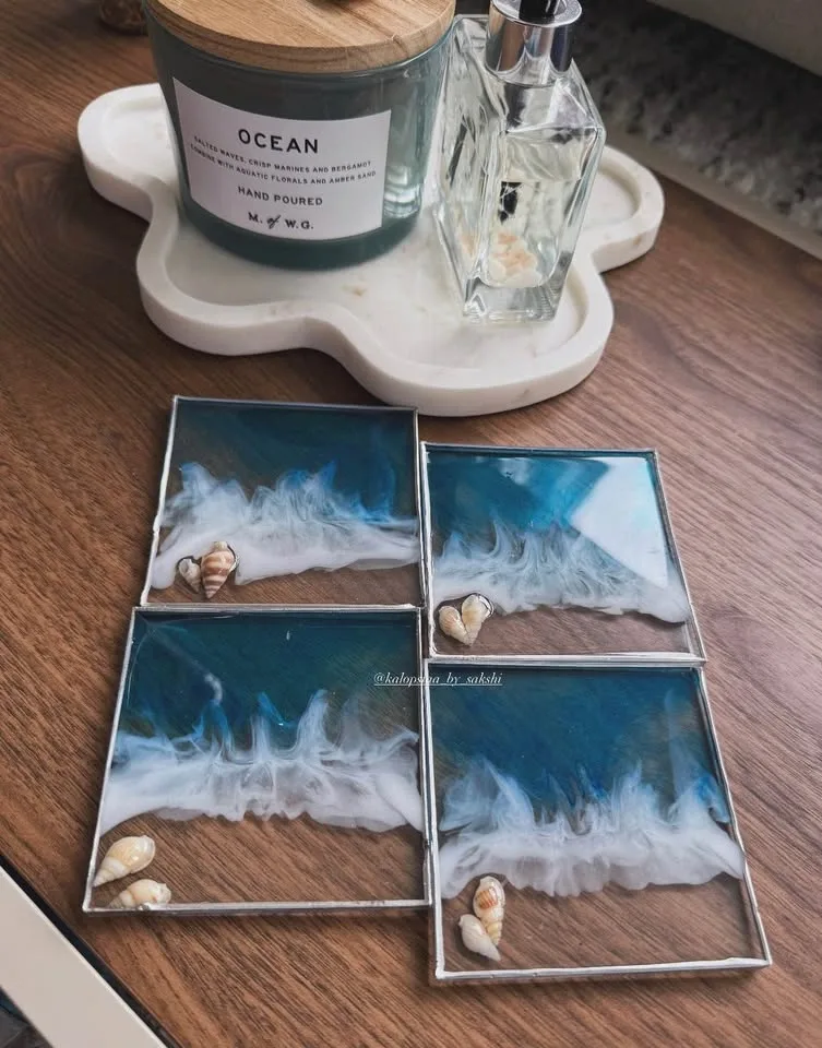 Resin Ocean Coaster Set – 4-Piece Handmade Beach Decor - photo 2