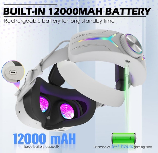 Meta Quest 3/3S Battery Head Strap – 12000mAh RGB - photo 3