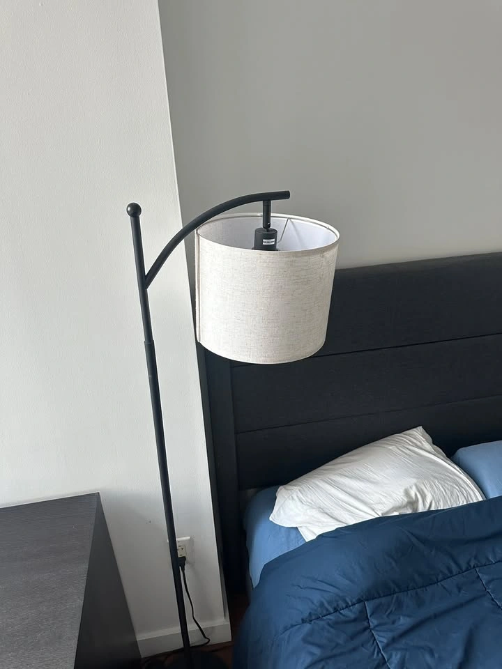 Modern Black Arch Floor Lamp with Linen Shade - photo 2