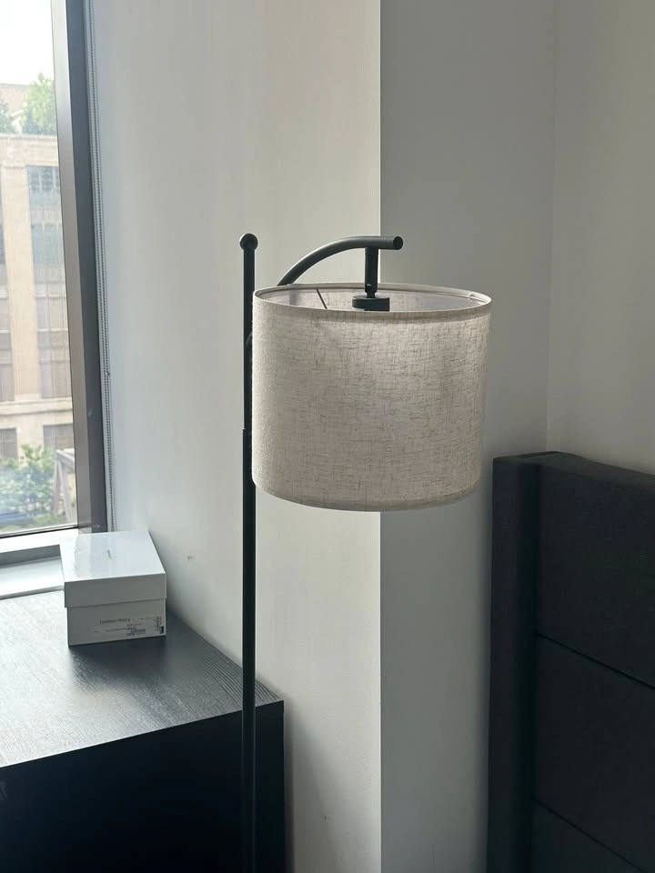 Modern Black Arch Floor Lamp with Linen Shade - photo 3