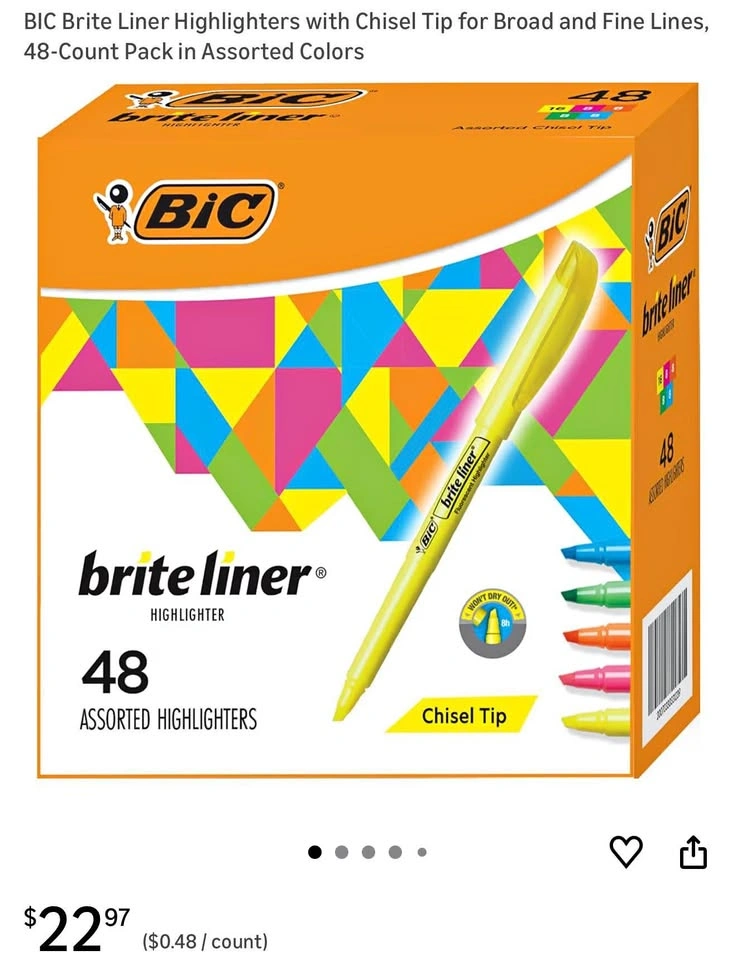 48 BIC Brite Liner Highlighters - Chisel Tip