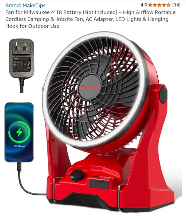 MakeTips Fan for Milwaukee M18 Batteries