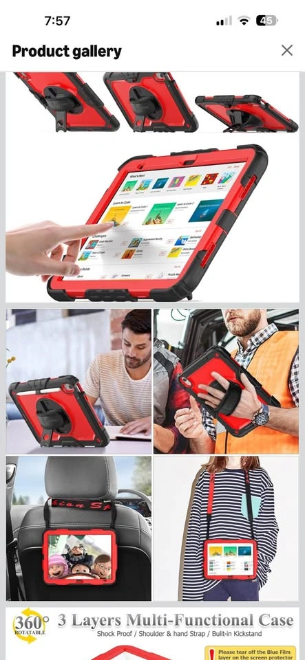 SEYMAC Shockproof iPad 10.2” Case - Red/Black w/ Strap & Stand - photo 2