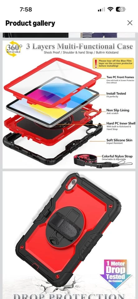 SEYMAC Shockproof iPad 10.2” Case - Red/Black w/ Strap & Stand - photo 3