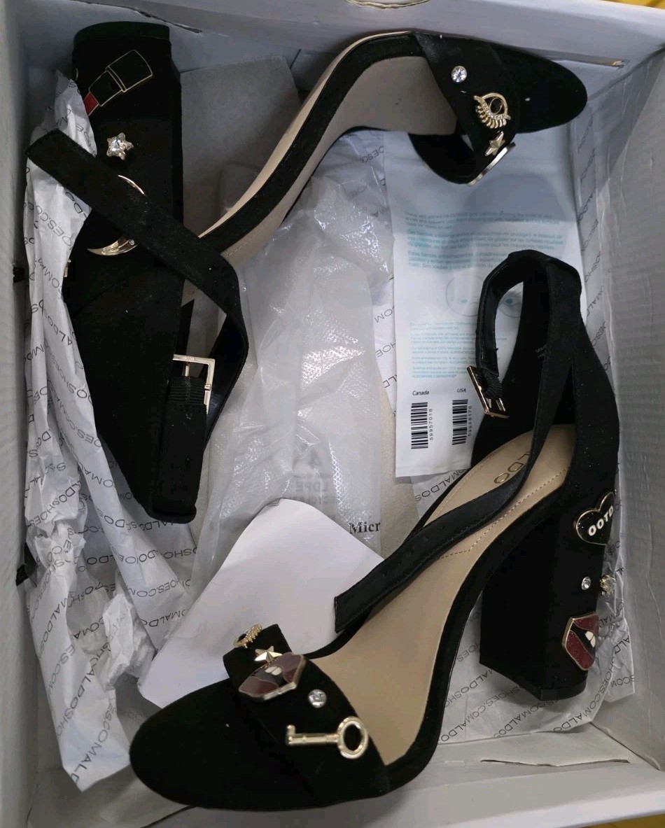 ALDO Black Suede Rhinestone Ankle Strap Heels US 9 - photo 2