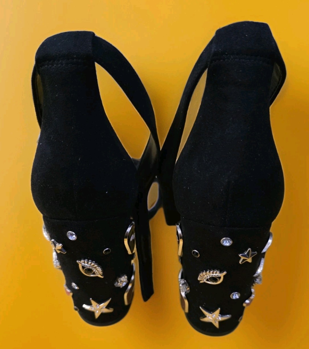 ALDO Black Suede Rhinestone Ankle Strap Heels US 9 - photo 3
