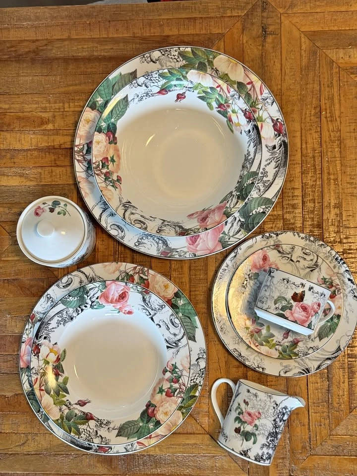 American Atelier Rose Toile Dinnerware Set - 12 Settings + Servi
