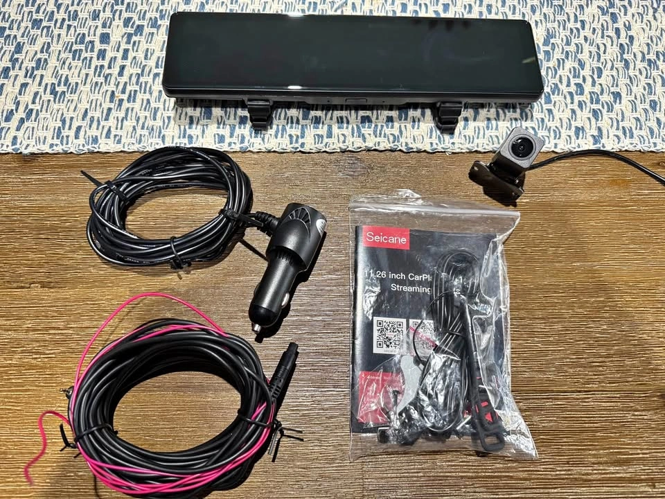 Seicane Wireless CarPlay Dash Cam Mirror - Free 256GB SD