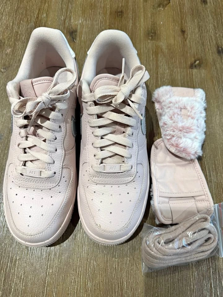 Nike Air Force 1 '07 Pink Women's US 8 w/ Furry Attachments