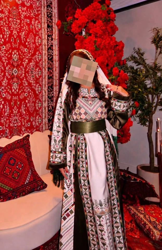 Traditional Embroidered Dress- Palestinian Thobe with Headpiece
