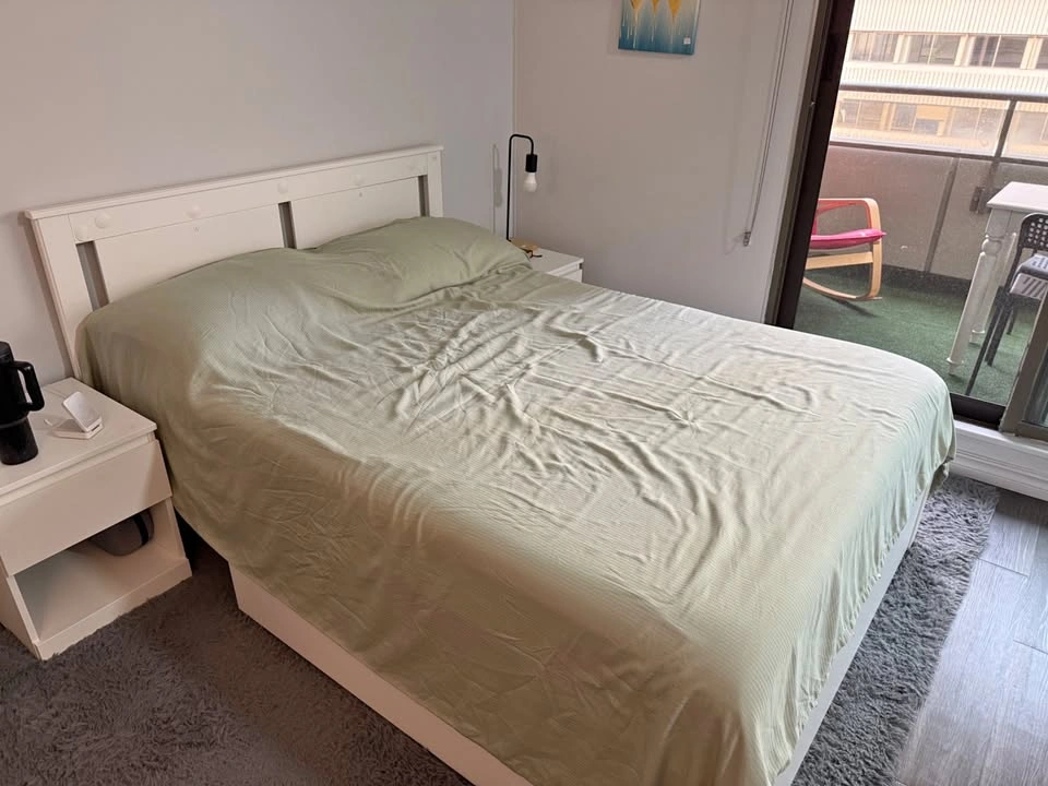 ONGESAND Bed frame with 2 storage boxes, white