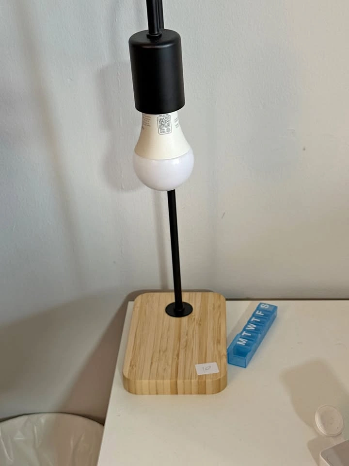 TVÄRHAND Table lamp, black/bamboo