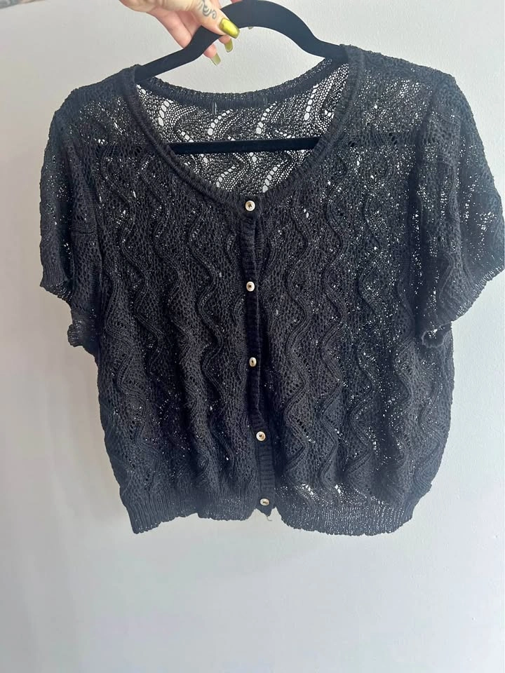Black Whimsygoth Lace Crochet Bolero Top
