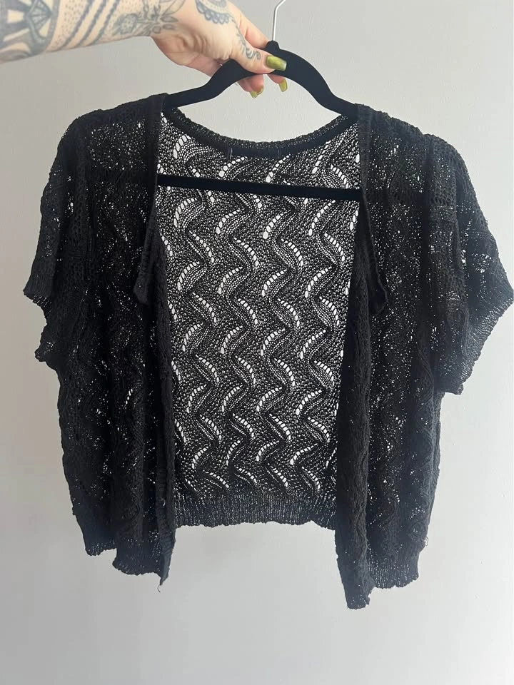 Black Whimsygoth Lace Crochet Bolero Top - photo 2