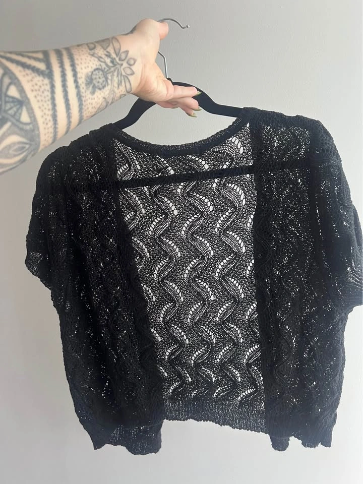 Black Whimsygoth Lace Crochet Bolero Top - photo 3