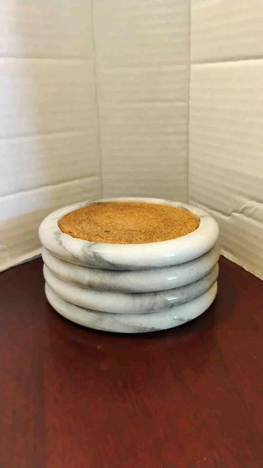 Vintage Marble & Cork Coasters (Set of 4)
