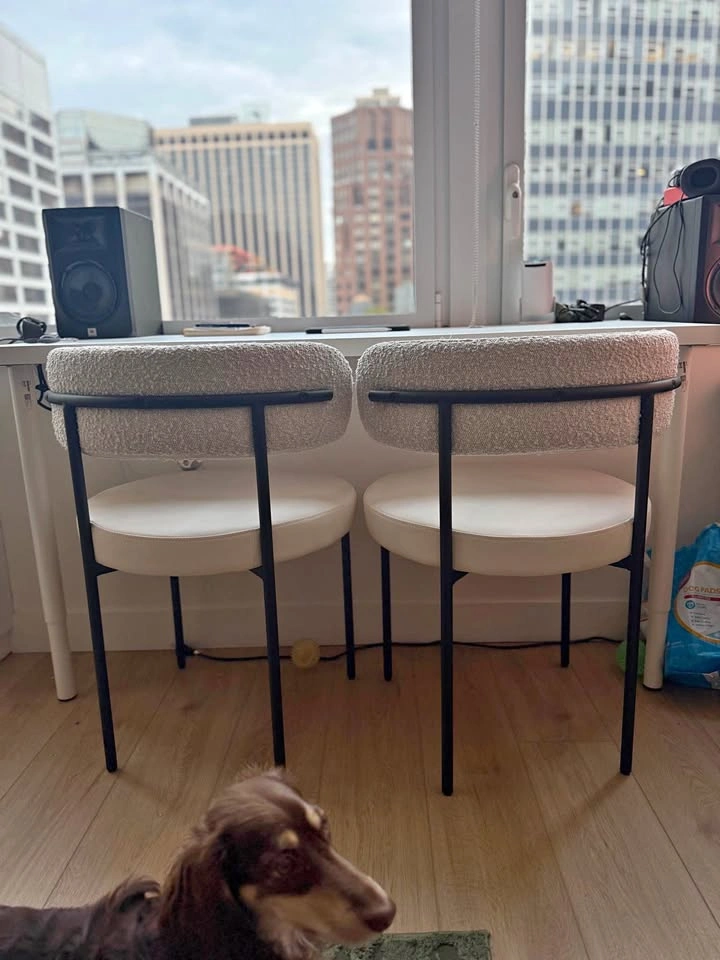 Set of 2 white boucle side chairs