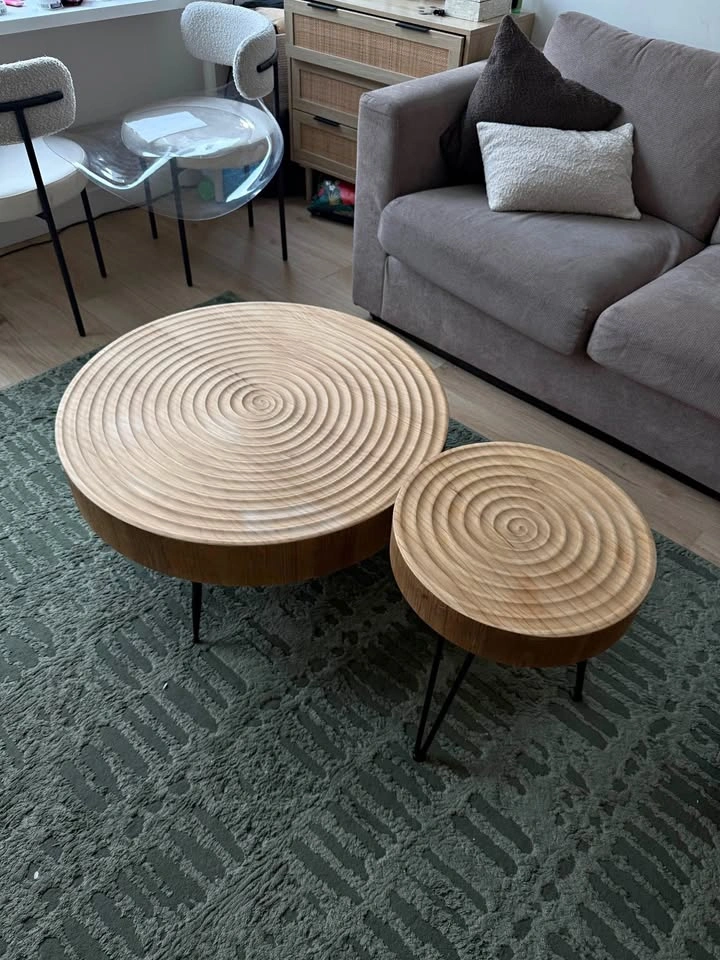 Round Wood Coffee Tables Set