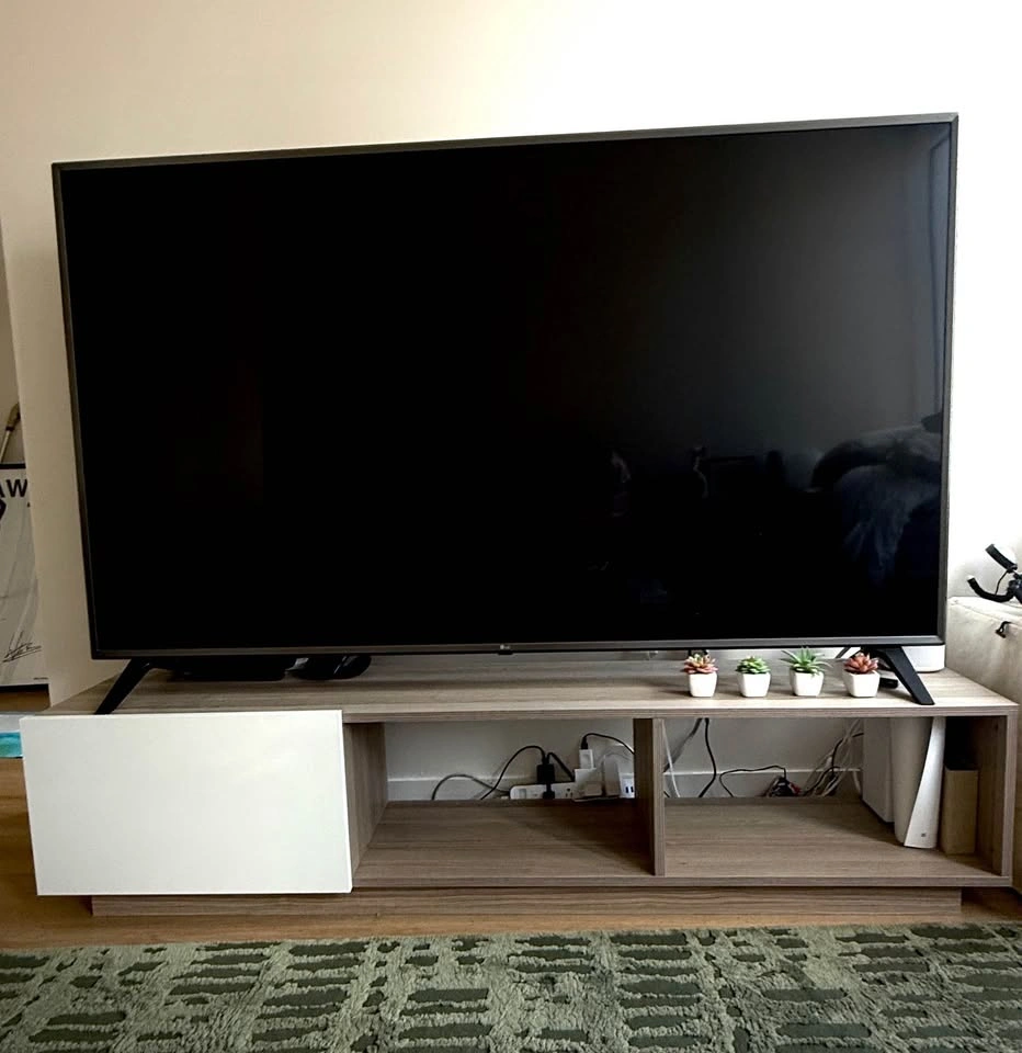 Modern Wood TV Stand with White Cabinet